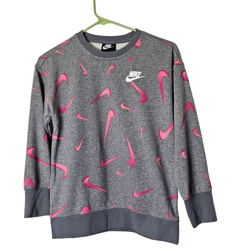 Nike Standard Fit M Sweatshirt Gray Bright‎ Colorful Pink Swoosh Pattern